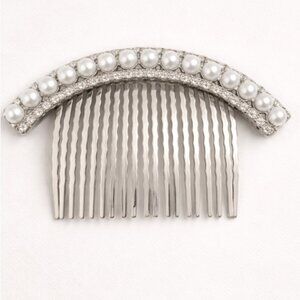 NWT Pearl & Rhinestone Curved Hair Comb 4.25" Wide 2.5" Comb Accent Clip